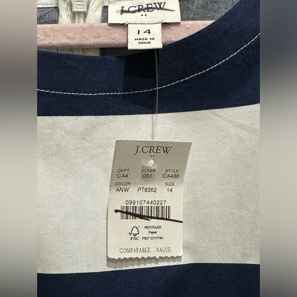 J Crew Poplin White/Navy Stripe Midi Dress - Picture 6 of 7
